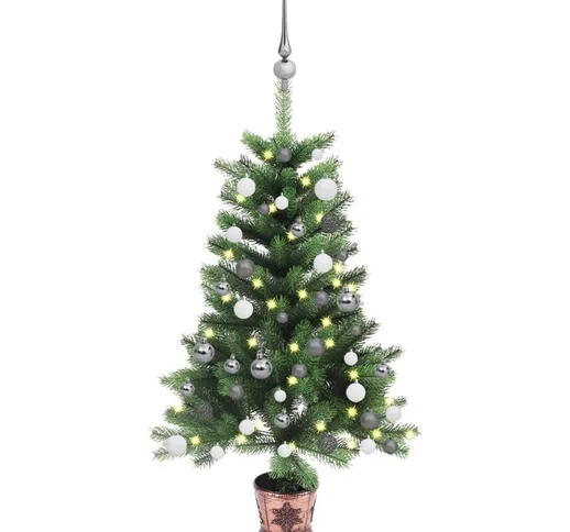 Set Albero di Natale Artificiale con led e Palline Verde 90 cm