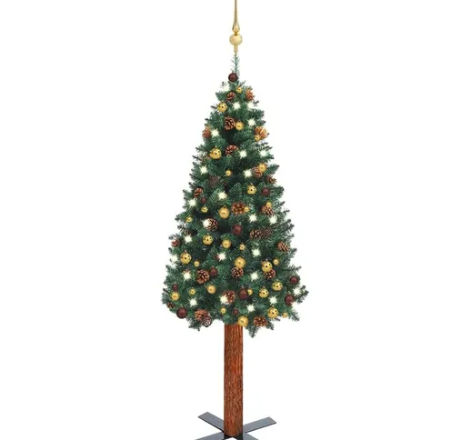 Set Albero di Natale Sottile con Luci led e Palline Verde 150cm