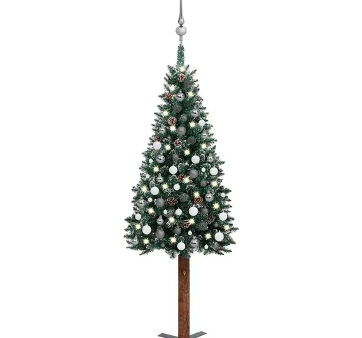 Set Albero di Natale Sottile con Luci led e Palline Verde 180cm