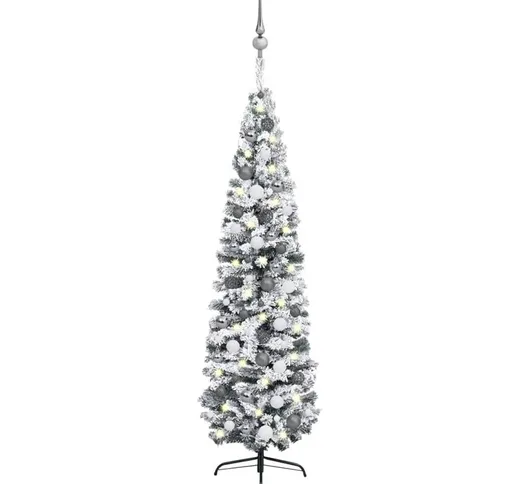 Set Albero di Natale Sottile con Luci led e Palline Verde 240cm