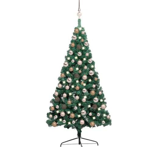 Set Albero Natale Artificiale a Metà led e Palline Verde 120cm