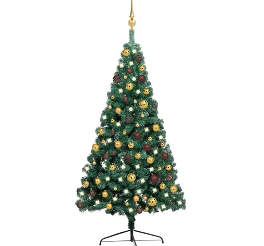 Set Albero Natale Artificiale a Metà led e Palline Verde 120cm