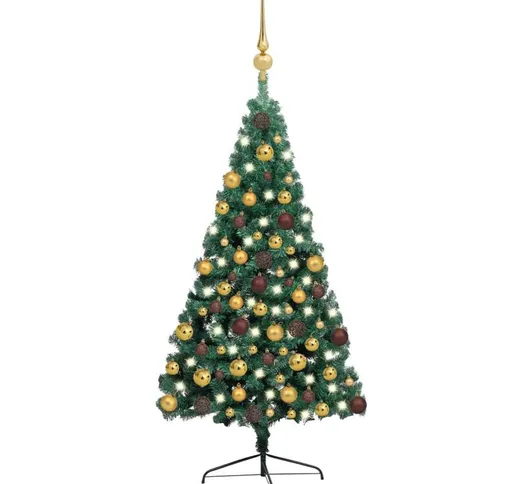 Set Albero Natale Artificiale a Metà led e Palline Verde 180cm