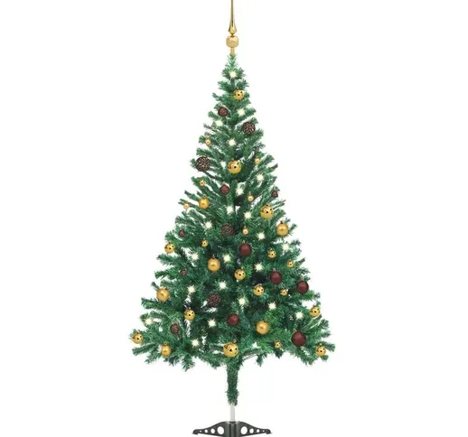 Set Albero Natale Artificiale con led e Palline 210 cm 910 Rami