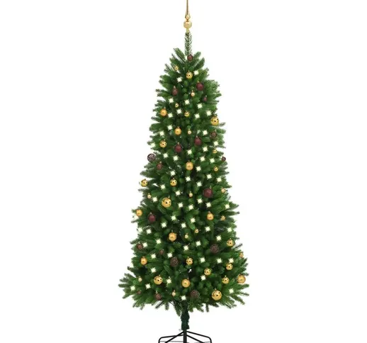 Set Albero Natale Artificiale con led e Palline 240 cm Verde