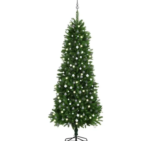 Set Albero Natale Artificiale con led e Palline 240 cm Verde