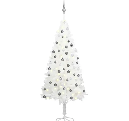 Set Albero Natale Artificiale con led e Palline Bianco 150 cm