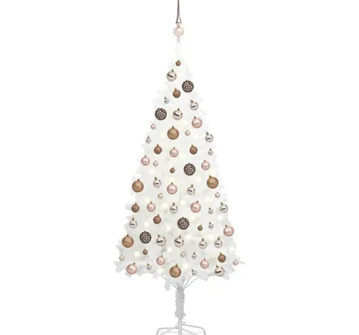 Set Albero Natale Artificiale con led e Palline Bianco 180 cm