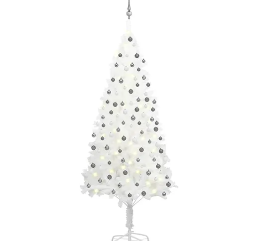 Set Albero Natale Artificiale con led e Palline Bianco 210 cm