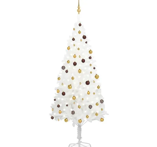 Set Albero Natale Artificiale con led e Palline Bianco 240 cm