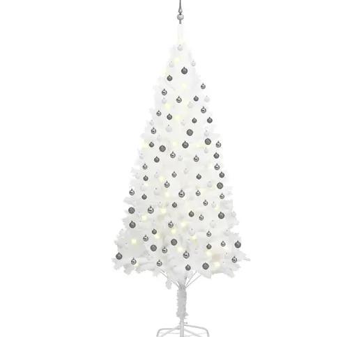 Set Albero Natale Artificiale con led e Palline Bianco 240 cm