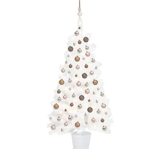 Set Albero Natale Artificiale con led e Palline Bianco 90 cm