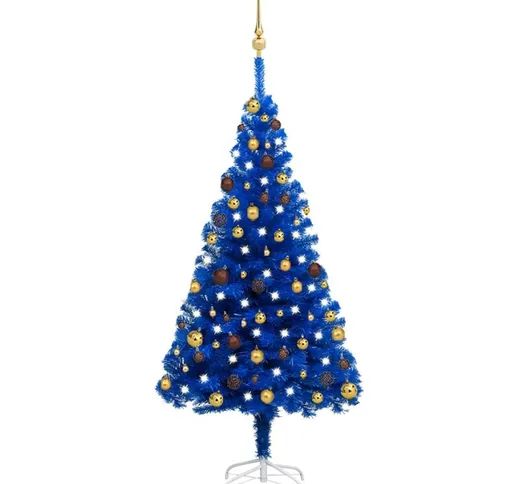 Set Albero Natale Artificiale con led e Palline Blu 150 cm pvc