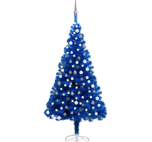 Set Albero Natale Artificiale con led e Palline Blu 180 cm pvc