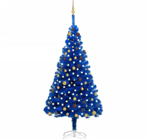 Set Albero Natale Artificiale con led e Palline Blu 210 cm pvc