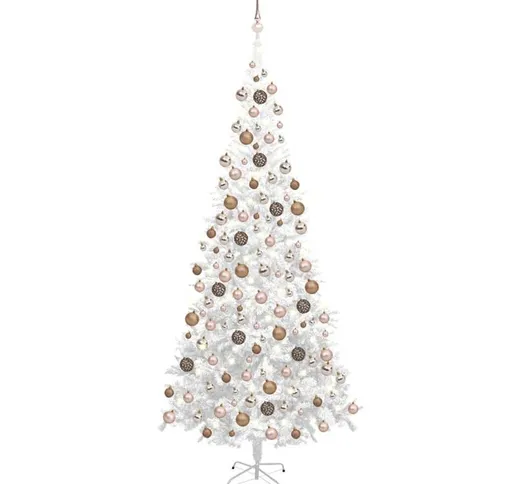 Set Albero Natale Artificiale con led e Palline l 240 cm Bianco
