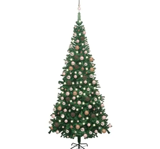 Set Albero Natale Artificiale con led e Palline l 240 cm Verde