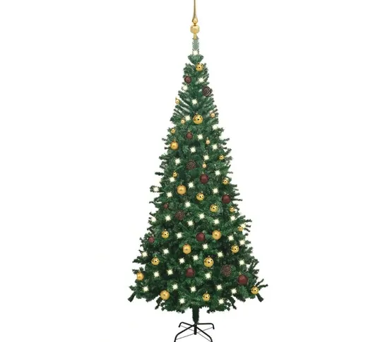 Set Albero Natale Artificiale con led e Palline l 240 cm Verde
