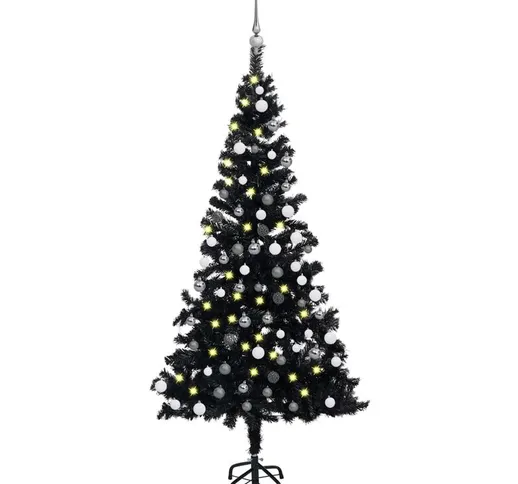 Set Albero Natale Artificiale con led e Palline Nero 120 cm pvc