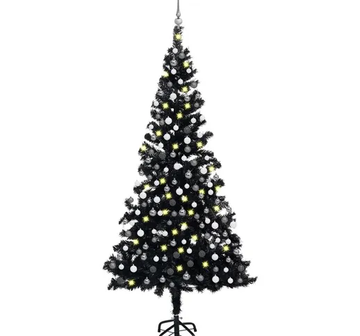 Set Albero Natale Artificiale con led e Palline Nero 210 cm pvc