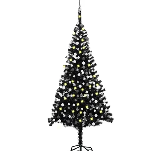 Set Albero Natale Artificiale con led e Palline Nero 240 cm pvc