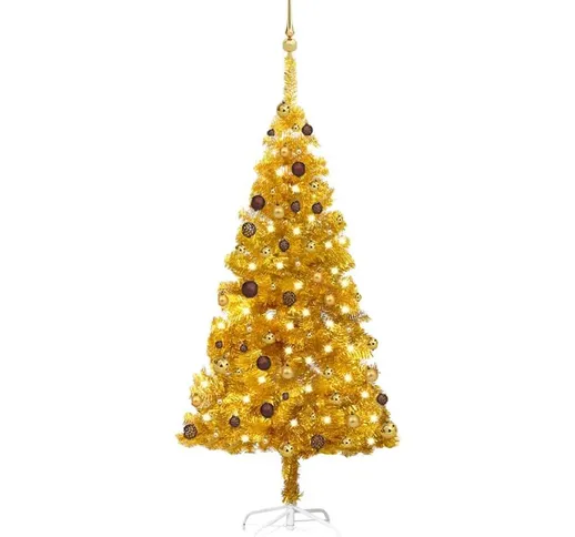 Set Albero Natale Artificiale con led e Palline Oro 180cm pet
