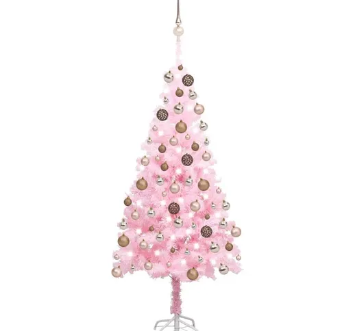 Set Albero Natale Artificiale con led e Palline Rosa 150 cm pvc