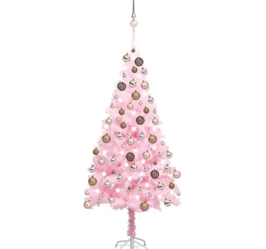 Set Albero Natale Artificiale con led e Palline Rosa 180 cm pvc