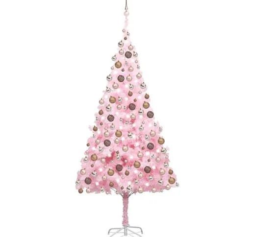 Set Albero Natale Artificiale con LED e Palline Rosa 240 cm PVC