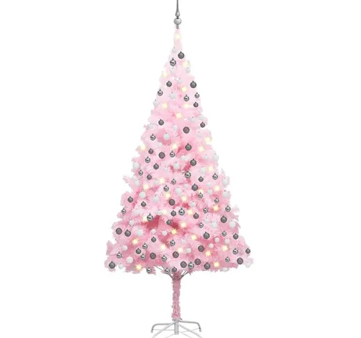 Set Albero Natale Artificiale con led e Palline Rosa 240 cm pvc