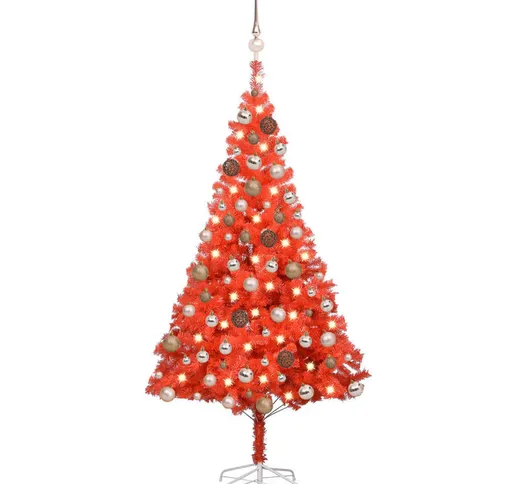 Set Albero Natale Artificiale con led e Palline Rosso 180cm pvc