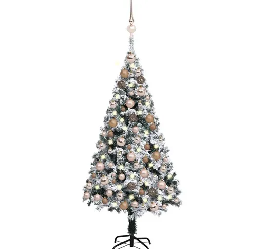 Set Albero Natale Artificiale con led e Palline Verde 120 cm