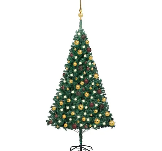 Set Albero Natale Artificiale con led e Palline Verde 120cm pvc