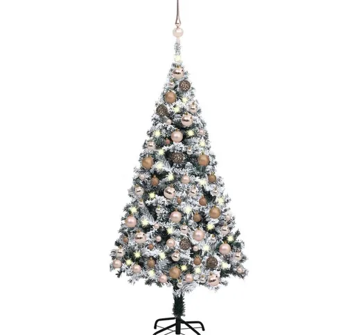 Set Albero Natale Artificiale con led e Palline Verde 150cm pvc