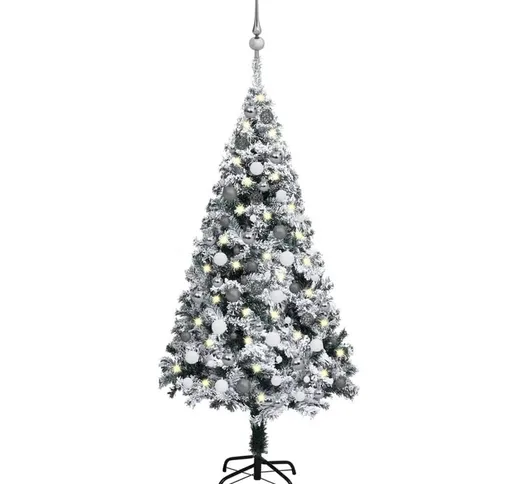 Set Albero Natale Artificiale con led e Palline Verde 150cm pvc