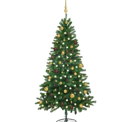 Set Albero Natale Artificiale con led e Palline Verde 180 cm