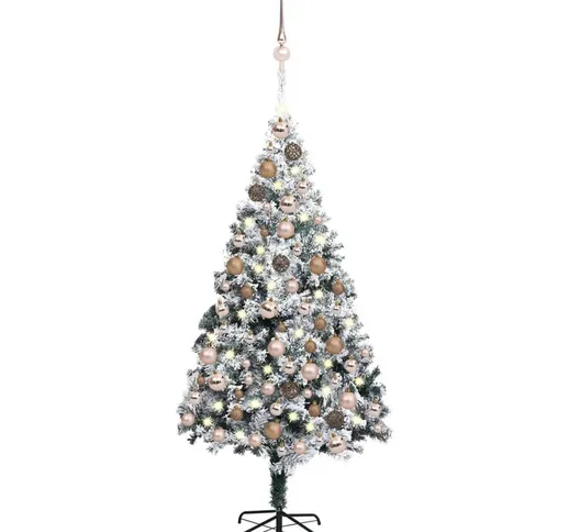 Set Albero Natale Artificiale con led e Palline Verde 180cm pvc