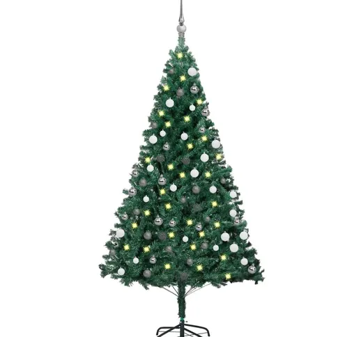 Set Albero Natale Artificiale con led e Palline Verde 180cm pvc