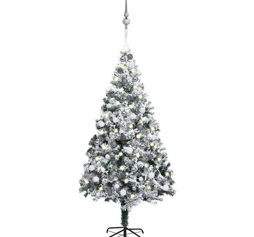 Set Albero Natale Artificiale con led e Palline Verde 210cm pvc