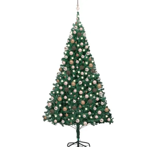 Set Albero Natale Artificiale con led e Palline Verde 210cm pvc