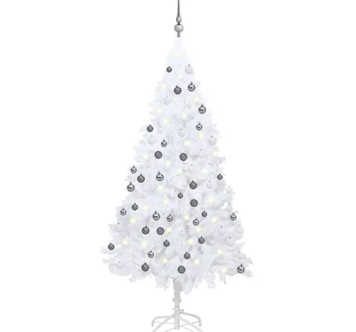 Set Albero Natale Artificiale con led Palline Bianco 120cm pvc