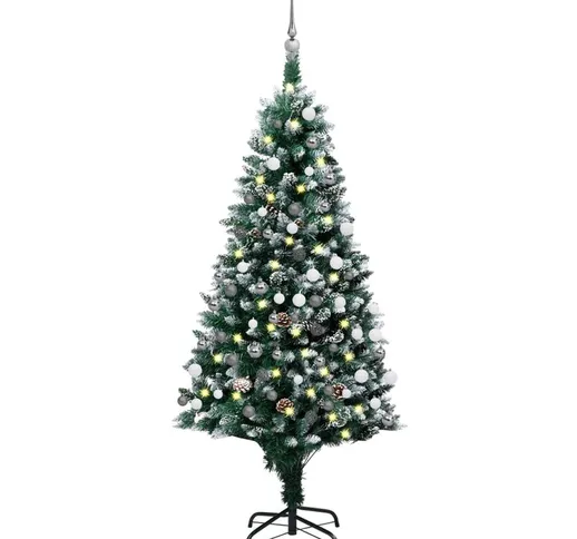 Set Albero Natale Artificiale con led Palline e Pigne 180 cm