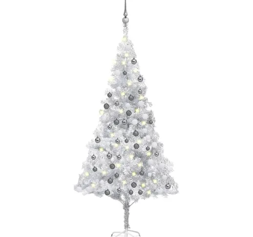 Set Albero Natale Artificiale led e Palline Argento 180cm pet