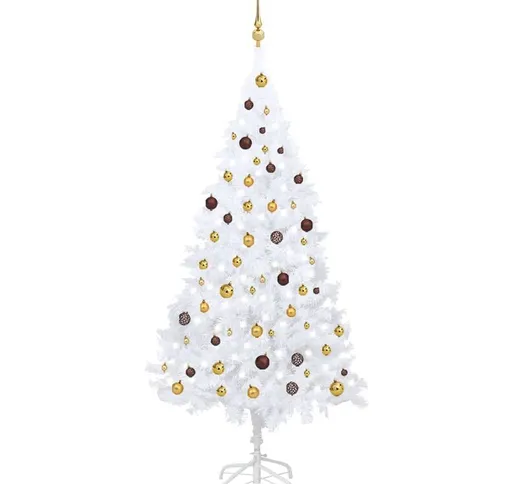 Set Albero Natale Artificiale led e Palline Bianco 210 cm pvc