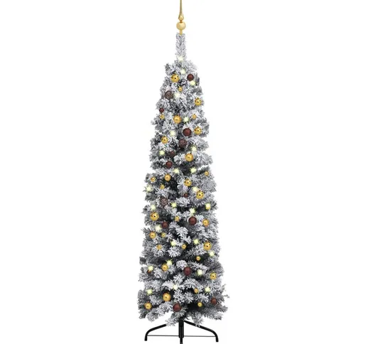 Set Albero Natale Artificiale Sottile led e Palline Verde 180cm