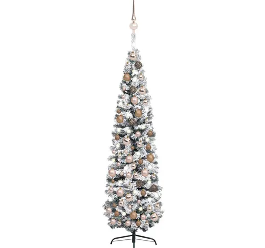 Set Albero Natale Artificiale Sottile led e Palline Verde 180cm