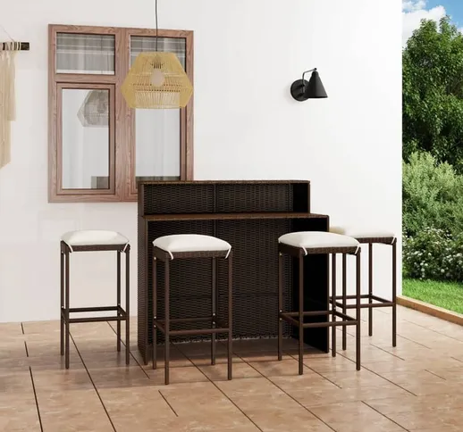 Longziming - Set Bar da Giardino 3 pz con Cuscini Marrone