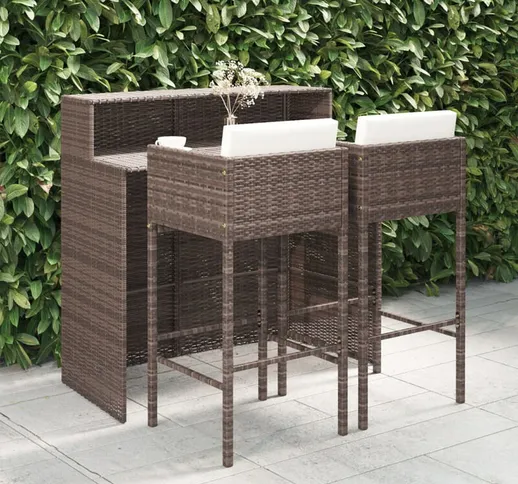 Vidaxl - Set Bar da Giardino 3 pz con Cuscini Polyrattan Marrone