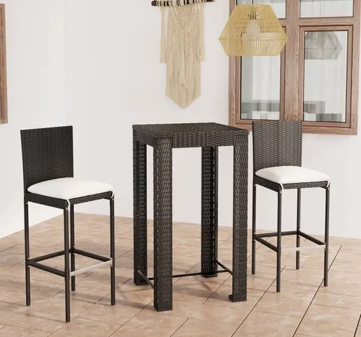 Longziming - Set Bar da Giardino 3 pz con Cuscini Polyrattan Nero