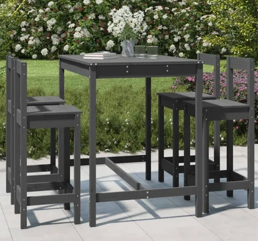 Vidaxl - Set Bar da Giardino 5 pz Grigio in Legno Massello di Pino